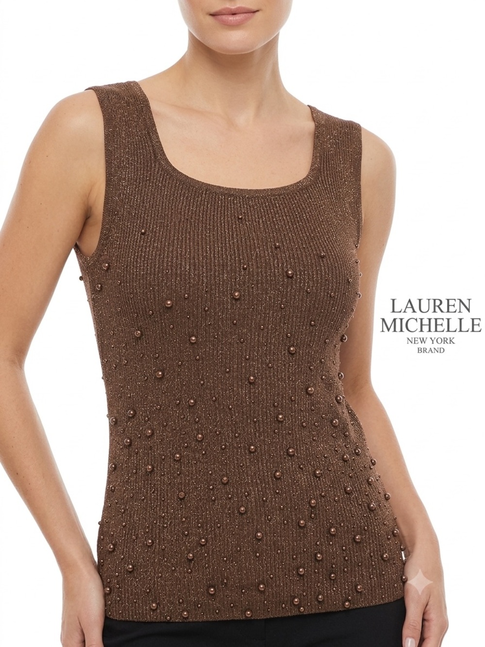 Lauren michelle top brown metallic pearls size Large